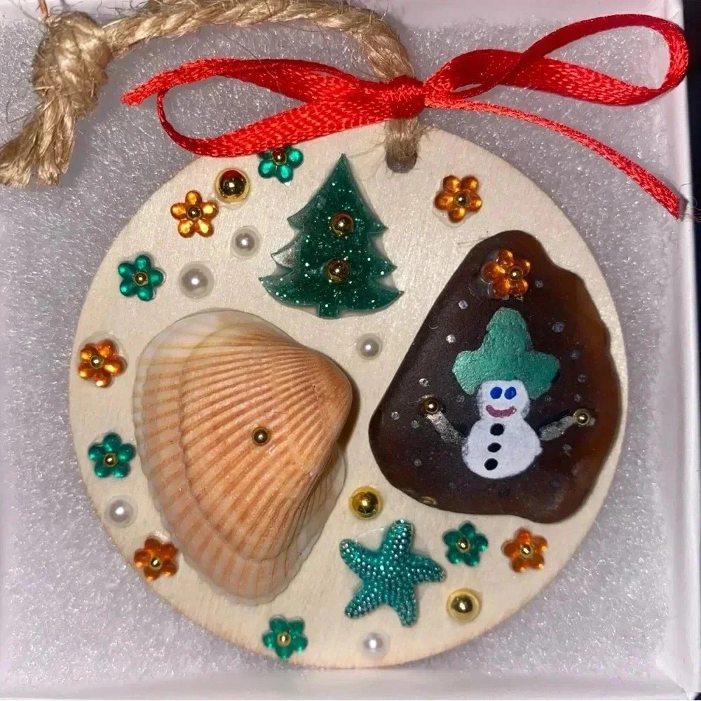 Seaglass Christmas Ornament Handmade Gift Ready Fast Shipping Holiday - Picture 2 of 3